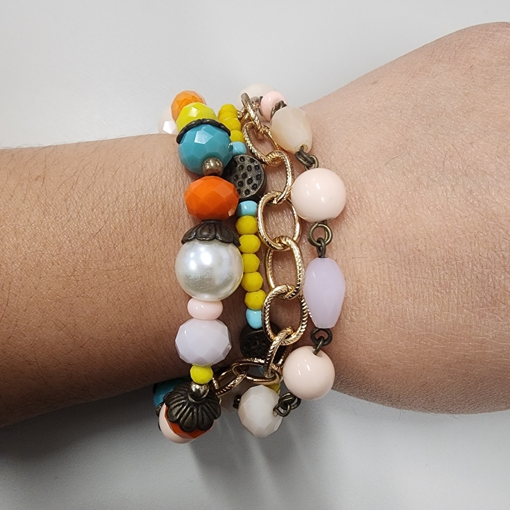 Plunder Design Multi-Strand Beaded Bohemian Colorful Faceted Multi-media